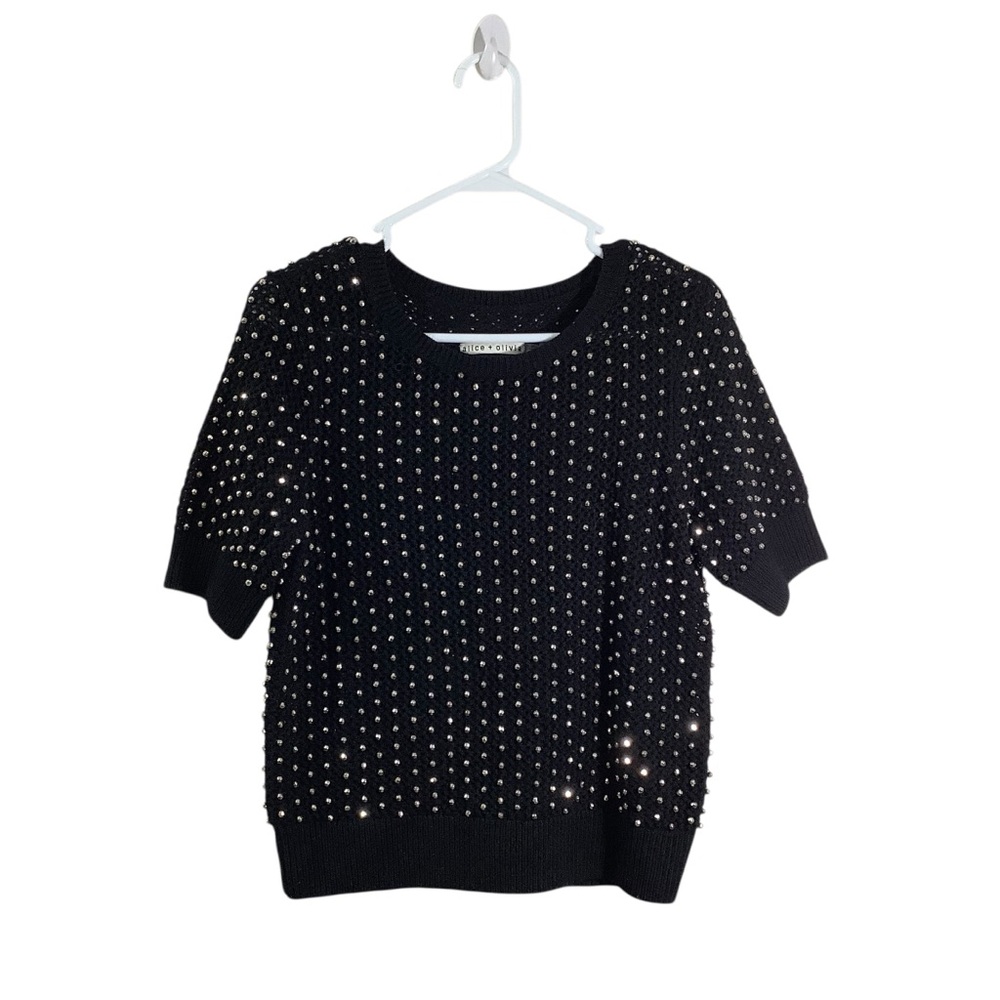 Alice + Olivia 100% Wool Studded Embellished Knit Top